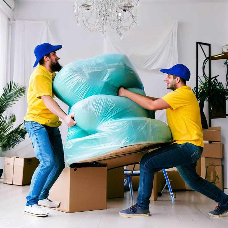 Relocation Experts in Action - Safely Handling a Wrapped Armchair