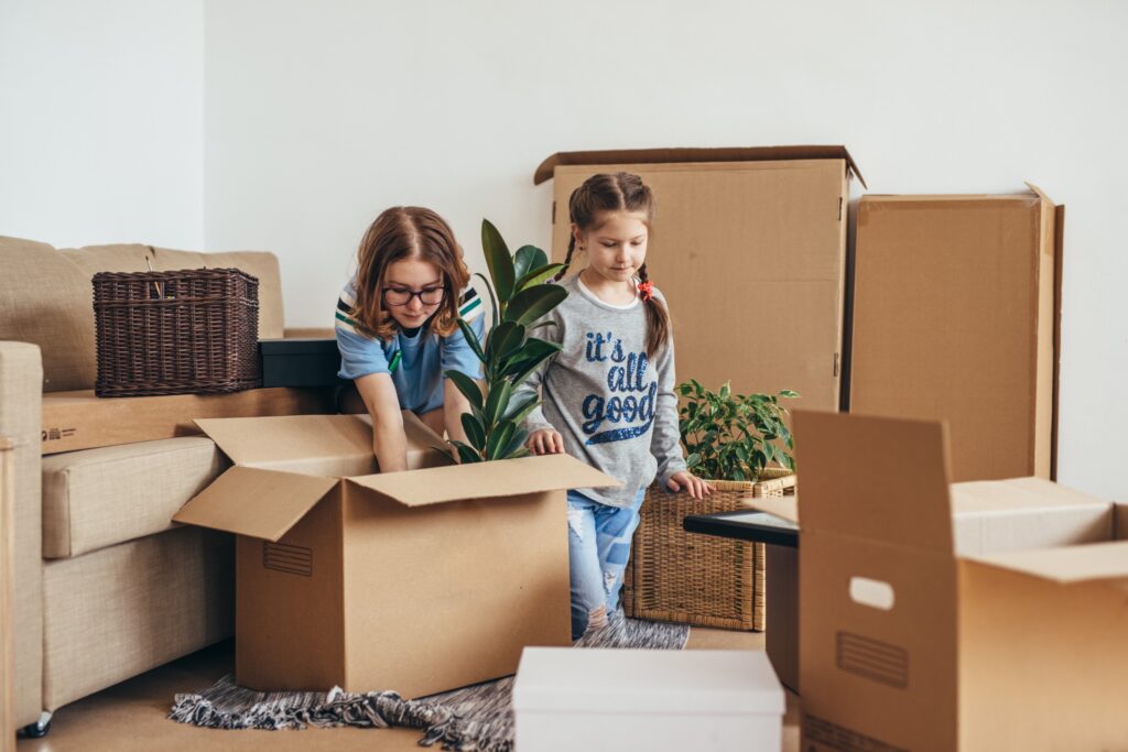 kids helping with the move